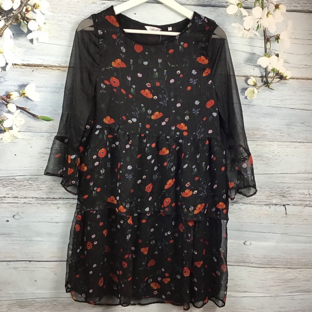 NWT Talever Layered Floral Black Dress flowy Shabby Chic Boho Size Small